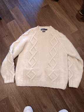 Polo by Ralph Lauren Cream Cable-Knit Crewneck Sweater 100%wool Vintage 90s